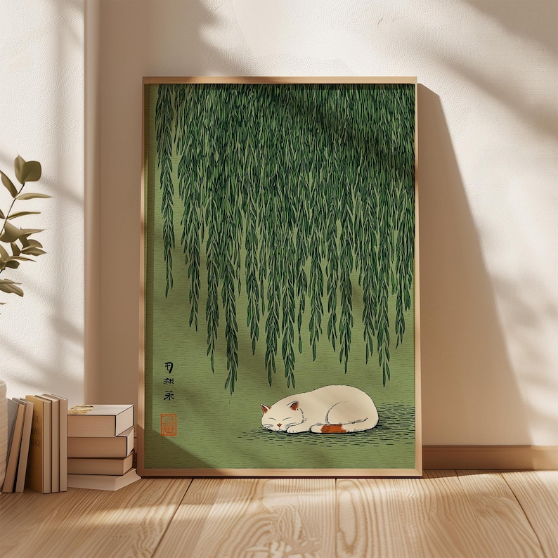 Art Craft House - 1pc Japanese Cat Under Willow Tree